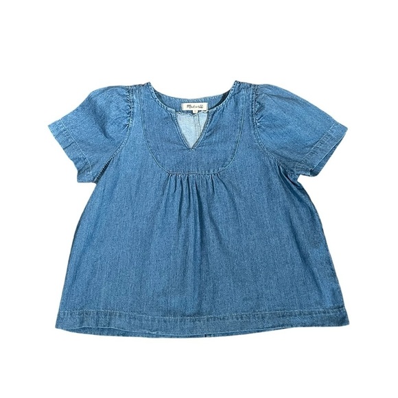 Madewell Denim and Linen Blend Popover Swing Top Short Sleeve - Picture 2 of 10